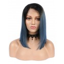  Beautyhairwigs Human Hair Bob Lace Front Wig Pre Plucked Short Straight Ombre Dark Blue 150% Density (LFW4001)